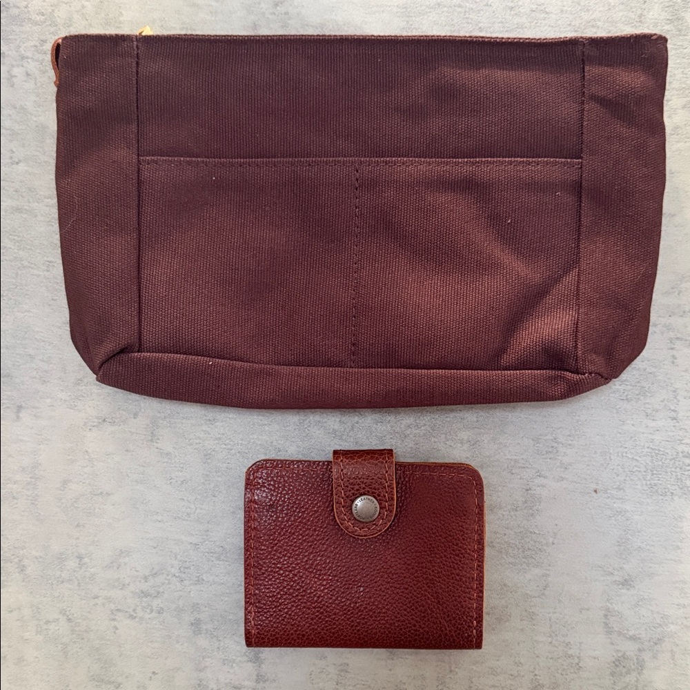 Portland Leather Brown Canvas Pouch and Leather Wallet Set